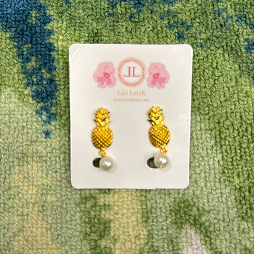 NWT list lerch pineapple pearl drop stud earrings